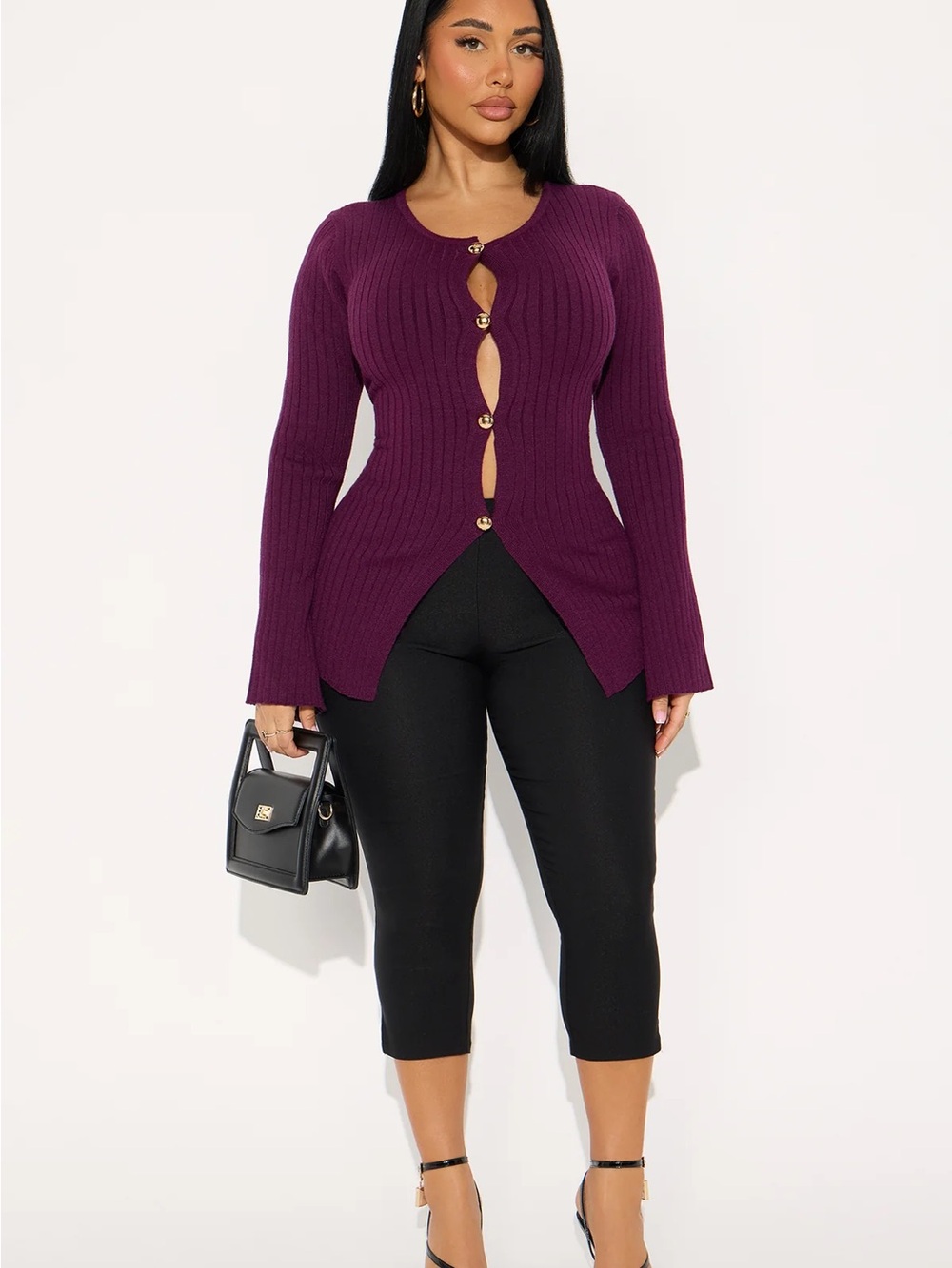 ⭐️FINAL PRICE Plum Ribbed Button-Front Knit Cardigan - Picture 2 of 4